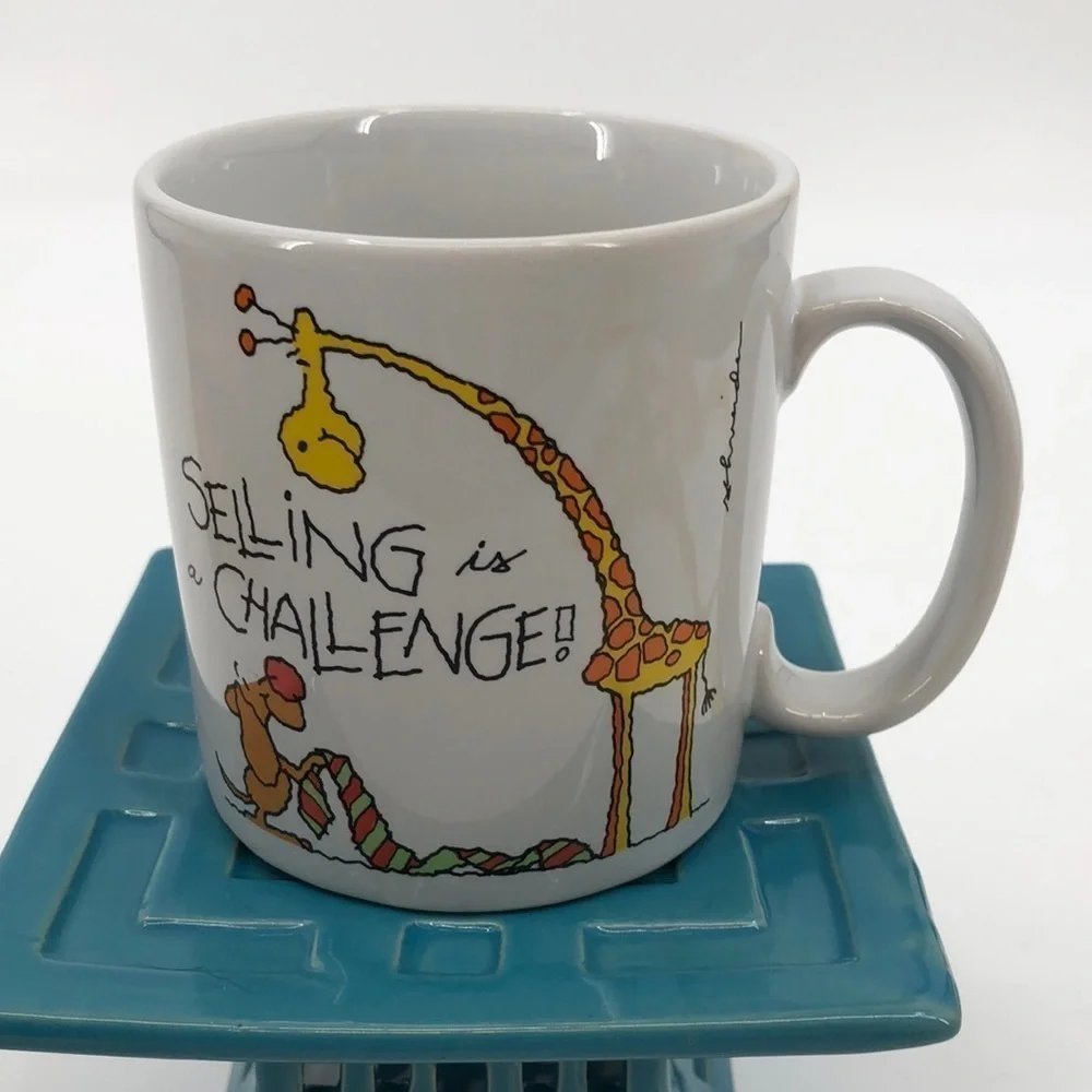 Vintage Russ Bertie & Co. “Selling is a Challenge” Coffee Cup Mug Dog Giraffe